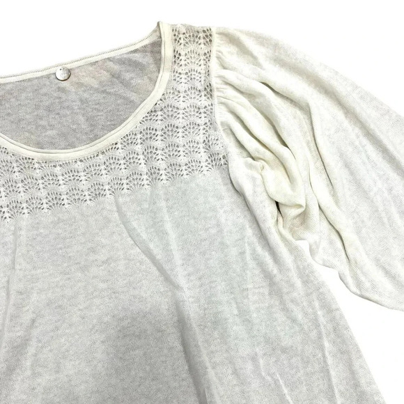 Margaret O’Leary Ivory Semi Sheer Knit Linen Tunic Top M - Picture 2 of 4